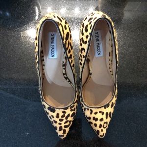 Real Fur Leopard print fur Daisie pumps size 8.5 by Steve Madden. Only worn once